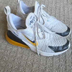 Nike Kids 5 Airmax 270 White Sneakers with Black and Yellow Accents